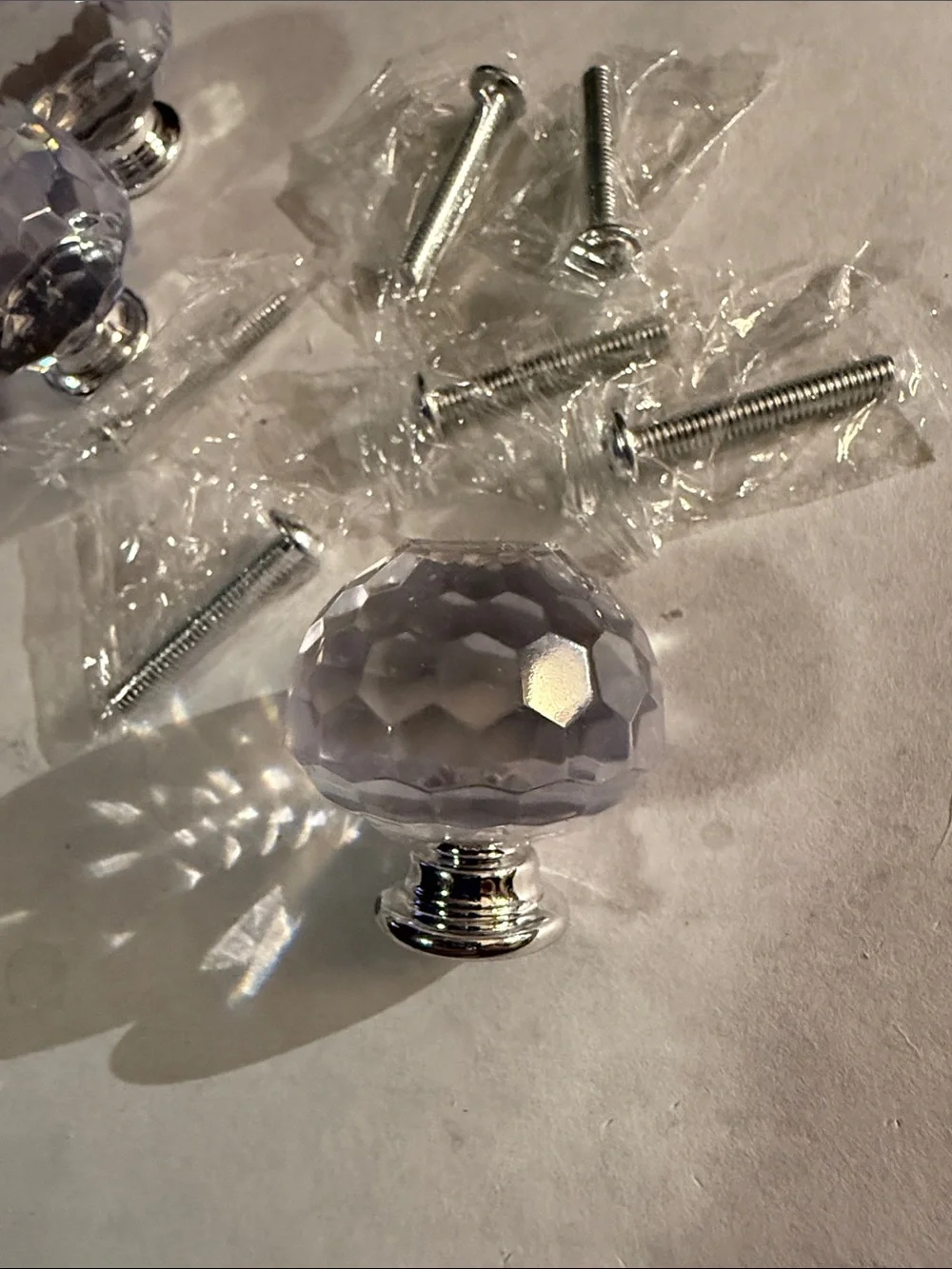 Crystal like Resin Cabinet or Drawer Knobs #3 with Silver Tops - Clear